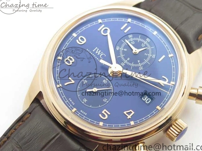MIROTIME 0101 Portugieser Chrono  42 IW390406 RG ZF 1:1 Best Edition Blue Dial on Brown Leather Strap A Durable 7129